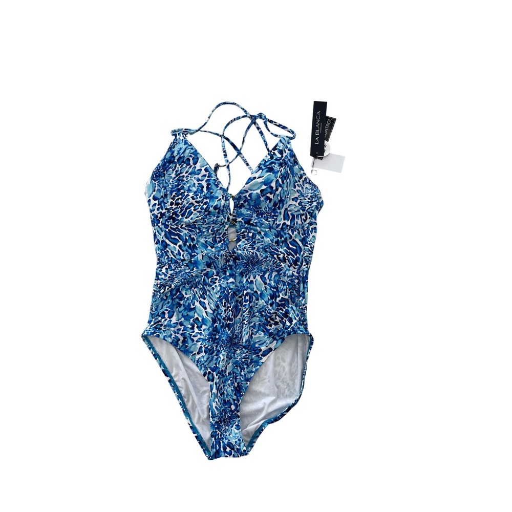 La Blanca Blue Animal Print One Piece Swimsuit Underwire Tummy Control 14 NEW